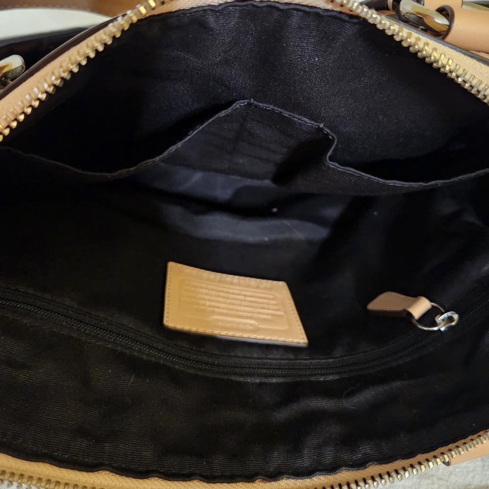 Coach Peyton Tan And Black Patent Leather Satchel with Quilted Design - Picture 10 of 11